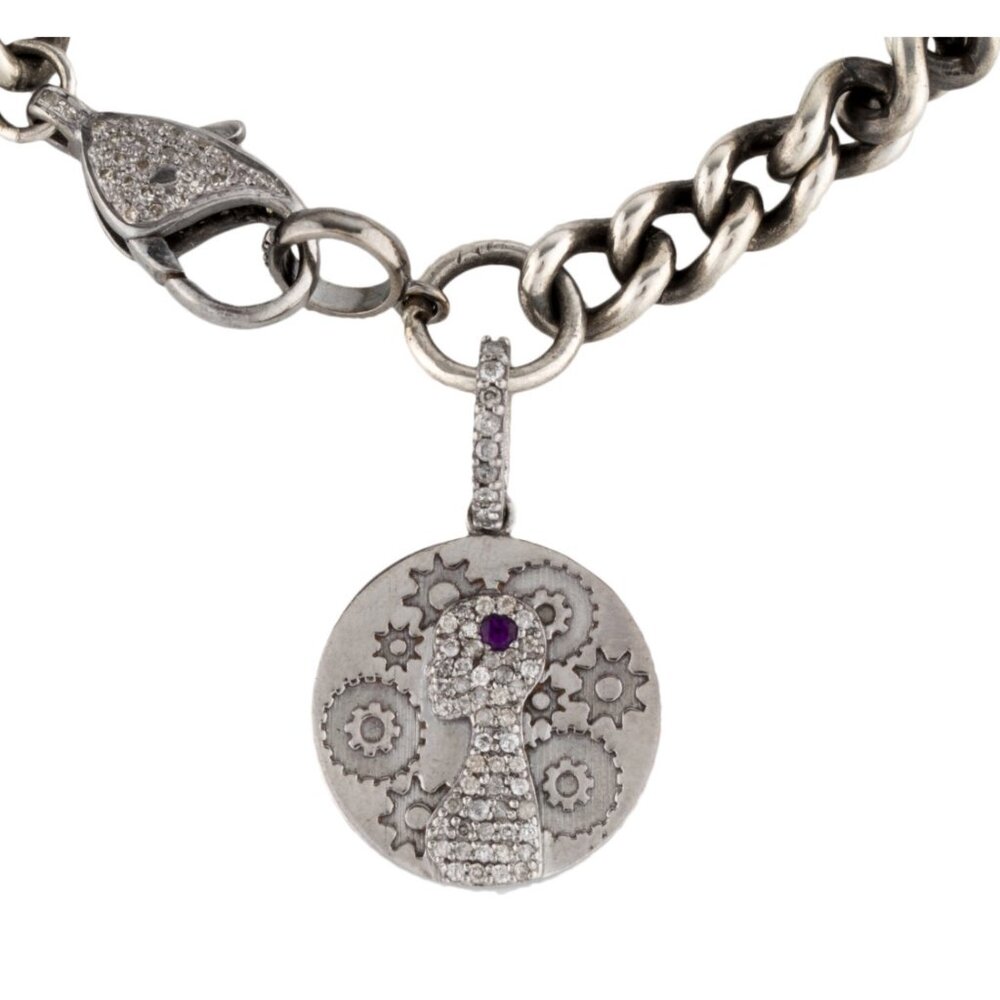 SHERYL LOWE AMETHYST & DIAMOND 0.33 CTW STERLING SILVER CHARM BRACELET - Picture 6 of 9